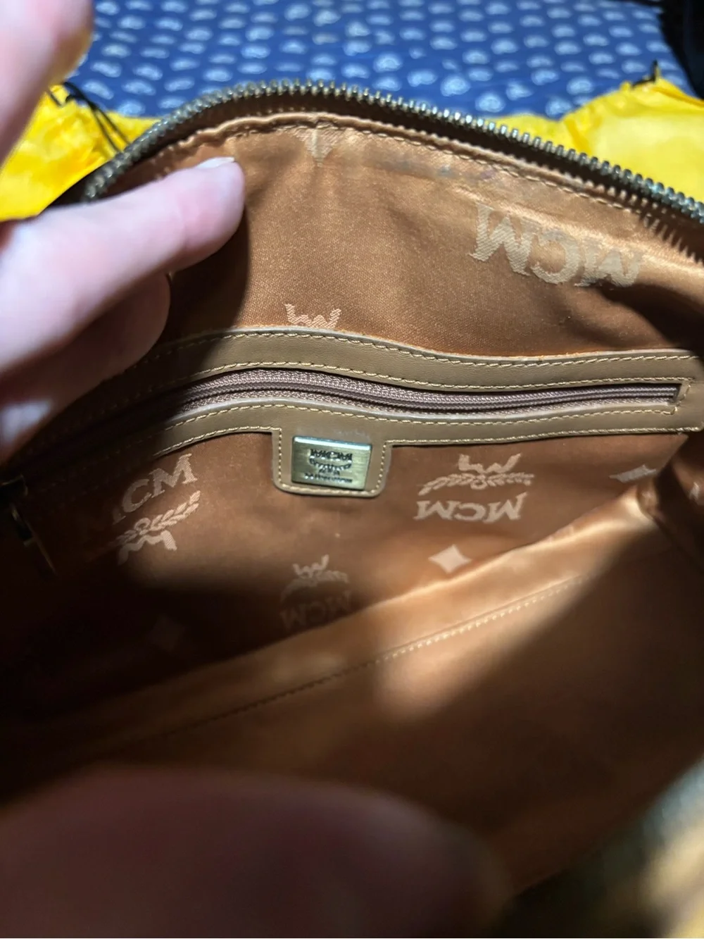 MCM Cognac Monogram Leather Satchel with Gold Hardware